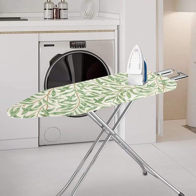 ZCFYGDX Ironing Board Cover Decor 18x58 Inch, Iron Board Cover with Nose Pocket, Nylon Buckle Fastening Stain Resistant Scorch Resistant,Protection Covers with Elastic Edge Fresh Green Leaf Print