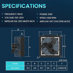 HG Power 10 Inch Shutter Exhaust Fan, 647CFM Quiet Garage Exhaust Fan with 8 Foot Long ON/OFF Switch Cable for Chicken Coop, Shed, Basement, Gable, Kitchen, Attic Ventilation Use, Black