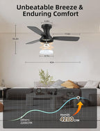 Homlit 42 inch Smart Ceiling Fan with Light, Low Profile Flush Mount with Remote Control, Ultra-Quiet Reversible DC Motor, 3 Color Temperatures & 6 Speed Dimmable Lighting for Bedroom, Black