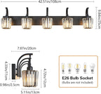 FDPBY Modern Bathroom Vanity Light, 5-Light Black Wall Sconce with Crystal Accents, Over Mirror Bathroom Lighting Fixture, 42.51" Long Dimmable Vanity Lamp for Makeup, Easy Installation