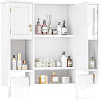 VECELO Bathroom Wall Cabinet with Mirror, Wall Mounted Medicine Cabinet with Open Shelves, 2 Towels Bars for Bathroom Laundry Room Kitchen, 35.04 * 7.09 Inches, Gold