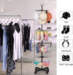 Exttlliy 5-Tier Metal Spinning Display Stand Rack with Wheels, Black Iron, 50 Hooks, Lockable Wheels, Ideal for Jewelry, Accessories, Foods