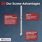 Kozelo 4pcs Socket Head Cap Screws - [M5-0.8 x 145mm] 304 Stainless Steel Allen Socket Drive for Electrical Motor 3D Printing Fan Engine Replacement Use, Silver