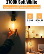 Lumiverse Dimmable Edison Bulbs 60 Watt LED, 2700K Soft White, Antique Style ST58 LED Filament Bulbs, E26 Base LED Bulb 5.5W, Clear Glass, Pack of 60