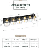 METWET Bathroom Light Fixtures, 6-Light Black and Gold Bathroom Vanity Light, 38 Inch Modern Wall Sconces with Globe Clear Glass Shade, Vanity Lighting Fixtures Over Mirror, VL195-KG-6