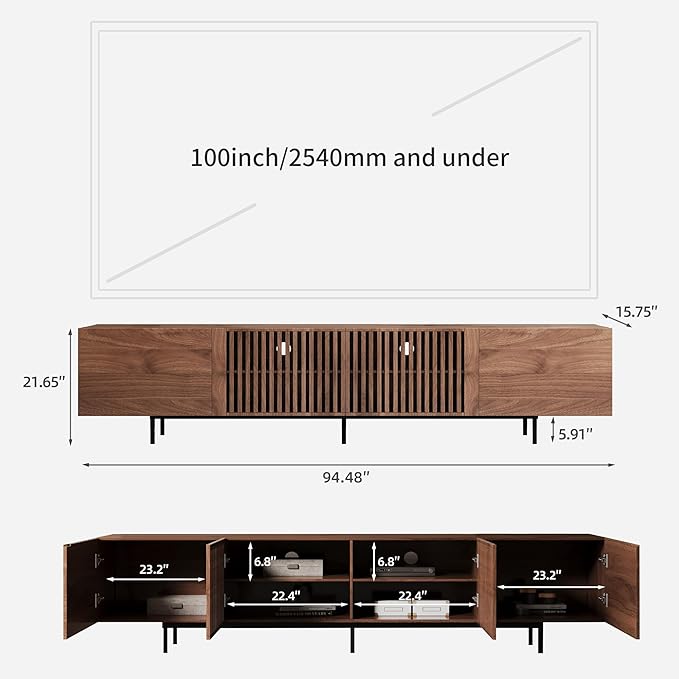 gaoyangjiaju Mid-Century Modern 94.48" TV Stand and Expandable Coffee Table Set, Large Walnut Entertainment Center with Storage for Living Room and Bedroom Furniture Decor