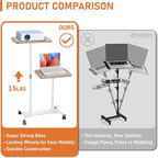 YUMFUN 2 Shelves Projector Stand, Mobile Laptop Cart on Wheels Projector Stand Adjustable Height 20 to 53 Inches, Overbed Table with 5 Lockable Casters, Rolling Laptop Floor Stand for Couch