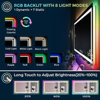 YEELAIT 55x30 Inch RGB LED Bathroom Mirror Front Light and RGB Backlit Lighted Vanity Mirror for Bathroom Wall Mounted Dimmable Anti Fog Memory Shatter-Proof IP54 Waterproof Horizontal/Vertical