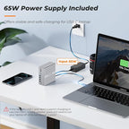 DisplayLink Docking Station Dual Monitor 4K@60HZ for MacBook, Windows, TobenONE Universal Mac mini M4 Dock with 2 HDMI & 2 DP, 65W Power Delivery, 7 USB, USB-C 3.1, Ethernet, SD/TF