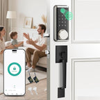 Keyless Entry Door Lock Deadbolt with Handle Set, Smart Locks for Front Door, Digital Door Lock with Keypad Set, Door Code Lock with Touchscreen, Compatible with Alexa, Satin Nickel