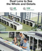 ZHXINSD 4K Security Camera System Wireless, Dual Lens 4MP+4MP 10X Zoom 2.4G/5G PTZ Cameras for Outdoor Home Security, Auto Tracking, 10” Monitor NVR Pre-Installed with 1TB HDD, 24/7 Record