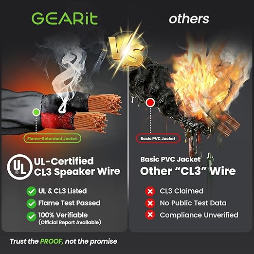 GEARit Outdoor Speaker Wire CL3 Rated, 16 Gauge Speaker Wire, Speaker Cable 100 ft for Outdoor Speakers, Patio, Garden, Backyard Audio, Direct Burial in Ground/in Wall, OFC (Black, 4-Conductors)