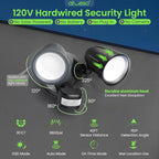 ALUSSO Motion Sensor Outdoor Lights Metal Heads, 30W Flood Lights Outdoor 3600LM, 3 Modes Dusk to Dawn/Auto/On Time, 3000K 4000K 6500K Adjustable, Hardwired Security Light ETL Listed, Black 1PC