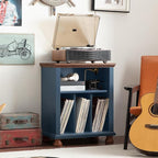 Joaxswe Record Player Stand with Vinyl Record Storage, 24" Wide Mid-Century Record Player Table Up to 200 Albums,Large Wood Turntable Stand Cabinet Dispaly Shelf for Living Room,Bedroom,Blue