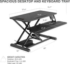 Rocelco 37.4" Electric Standing Desk Converter with Anti-Fatigue Floor Mat - AC USB Charger - Motorized Adjustable Sit Stand Up Computer Workstation Riser - Large Keyboard Tray - Black (R EDRB-MAFM)