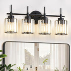 EJIAXIN 4 Light Round Crystal Vanity Lights, Modern Black Crystal Wall Light Bath Mirror Light Fixture Over Mirror Bathroom Wall Sconces for Bathroom Living Room