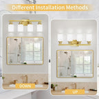 DIKAIDA 4-Light Gold Vanity Light, Modern Gold Bathroom Light Fixtures Over Mirror with Milky White Glass Shade, Bath Wall Mount Lights Wall Lamp for Mirror Bedroom, Living Room Hallway Kitchen