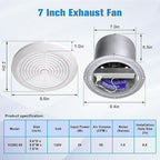 HTONG Innovation V2262-50 7 Inch Bathroom Exhaust Fan, 50 CFM Ceiling Exhaust Fan for 8" Rough-in Opening, 1.0 Sones Quiet Effective Ventilation for Bathroom, Kitchen, Laundry Room, Mobile Home