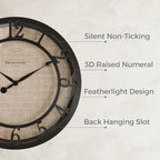 Presentime & Co 10" Farmhouse Series Wall Clock, Cottage Style, Faux Burlap Design, Silent no Ticking, Oil Rubbed Bronze Finish