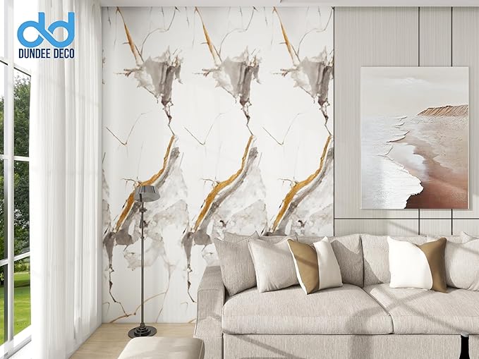 Dundee Deco Faux Marble Wall Panels - 2 ft X 4 ft - Glossy, Waterproof Indoor Wall Cladding - White, Black, Brown Veins - Set of 4 - Covers 31 sq ft