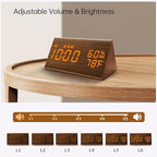 JALL Digital Alarm Clock, with Wooden Electronic LED Time Display, 3 Alarm Settings, Humidity & Temperature Detect, Wood Made Electric Clocks for Bedroom, Bedside (Brown)