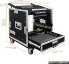 Sound Town 10U PA DJ Pro Audio Rack/Road ATA Case with 2U Drawer, 11U Slant Mixer Top, DJ Work Table, Casters, Pro Tour Grade (MR-DR10U)