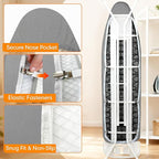 Ironing Board Cover and Pad, 18x49 Extra Wide Thick Iron Padding, Scorch & Stain Resistant Ironing board cover, Heavy Duty Iron Board Padded with Adjustable Fasteners Durable Elastic Edge, Grey