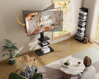 FITUEYES TV Floor Stand for Living Room Bedroom, Tall TV Stands with Sturdy Wood Base for 32 39 40 43 49 50 55 60 65 70 Inch TVs, Corner Stand with Height Adjustable Shelves, Swivel Black