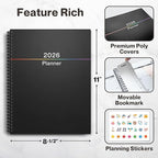 Dunwell 2026 Planner Book 8.5x11, Weekly Monthly Calendar, Jan to Dec, Large Daily Organizer with Colorful Tabs, Bookmark, Notes Section & Stickers