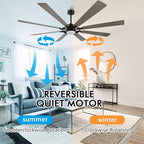 ELEHINSER 80 Inch Ceiling Fan with Lights and 3 Downrods, 8 Plywood Blades, 6-Speed Noiseless Reversible DC Motor, 3CCT, Windmill Ceiling fan for Kitchen Bedroom Living Room, Black and Grey