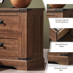 T4TREAM 24" Farmhouse Nightstand with Charging Station, Large End Table with 2 Storage Drawers, Rustic Wood Sofa Bedside Table for Bedroom, Reclaimed Barnwood Color