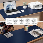 Aothia Faux Leather Desk Mat – Large Mouse Pad, Non-Slip PU Leather Blotter, Waterproof Writing Surface for Office and Home (Dark Blue, 47.2" x 23.6")