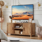 Joaxswe Farmhouse 55" Entertainment Center,Dark Wood Tv Stand with Adjustable Shelves & 2 Door Storage,Wooden Media Console Cabinet for TVs Up to 65 inches, Rustic Tv Stands for Living Room,Bedroom