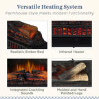Country Living Electric Fireplace Logs, 27” LED Electric Fireplace Inserts with Infrared Heater, Electric Heater Heats up to 1000 Sq. Ft., Remote Controlled Infrared Heaters for Indoor Use, Black