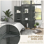 HOMCOM Room Divider, 5 Panel 67" Tall Wood Privacy Screen with 3 Display Shelves, and Folding Storage for Bedroom or Home Office, Gray