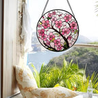 CRISGIF Stained Glass Window Hanging - Cherry Blossoms Birth Flower Suncatcher for Door Garden Patio Sun Catchers Decor Christmas Mother's Day Birthday Gifts for Women Mom Nana Friend Wife 15 in