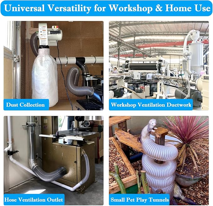 PVC Dust Collection Hose 4" x 10',Puncture Resistant 4 Inch Dust Collector Hose for Shop Vacuum,Woodworking Dust Collection Systems,Flexible Clear PVC Fume Debris Dust Hose Tube w/Carbon Steel Wire