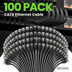 GEARit Cat 6 Ethernet Cable Pack - 100-Pack 1.5 ft Cat6 Ethernet Patch Cables | RJ45 Network Patch Cable, 10 Gbps Snagless Gold-Plated Connectors - Ethernet Cable Cat 6 for PC, TV, Router - Black