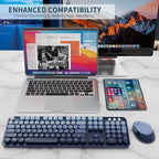 Nowlike Wireless Keyboard and Mouse Combo, Retro Typewriter Keyboard with Round Keycaps, Full-Size Ergonomic, Blue, Ideal for Windows PC, Home, Office, and College, Wireless Keyboard Mouse Combo