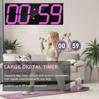 CHKOSDA LED Large Digital Wall Clock, Oversize Wall Clock with 6” Numbers, Remote Control Count up/Countdown Timer Clock, Auto Dimmer, Big Calendar and Thermometer(Purple)