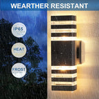 Delicavy 2PK Dusk to Dawn Sensor Outdoor Wall Lights Up Down Porch Lights Modern Exterior Light Fixtures Photocell Waterproof Black Aluminum Housing for Front Porch, Patio, Garage (Use Two E26 Bulbs)