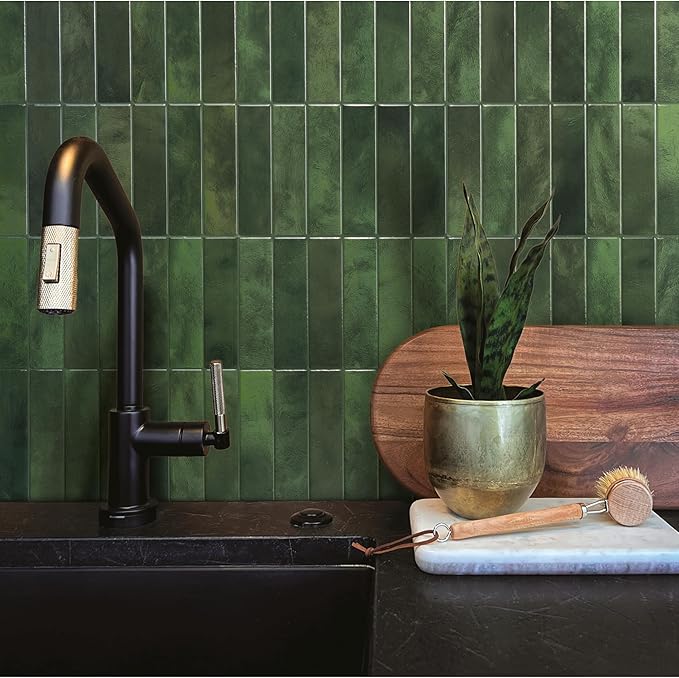 Smart Tiles SMART TILES Peel and Stick Backsplash - 5 Sheets of 11.43'' x 9'' - 3D Adhesive Peel and Stick Tile Backsplash for Kitchen, Bathroom, Wall Tile, Sefrou Green