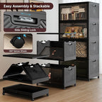 Extra Large Stackable Storage Bins with Lids & Wheels, 1344QT-168QT/42GAL*8Pack Foldable Collapsible Closet Organizers Dark Storage Cabinet with Doors for Bedroom Dorm