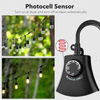 HBN Outdoor Light Timer Waterproof, Weatherproof Photocell Dusk to Dawn Light Sensor, 2/4/6/8 Countdown Timer, 3 Grounded Outlet for Christmas Lights，Hallowen Deceration，1875W 15A 1/2HP