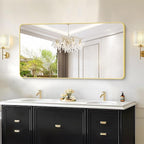 55"x30" Gold Bathroom Mirror, Large Rectangle Mirror, Rectangular Wall Mirror, Rounded Corner Vanity Mirror with Aluminum Metal Frame for Bathroom Bedroom Living Room Horizontal/Vertical