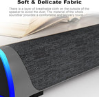 SOULION R30 Computer Speakers, USB Powered PC Speaker, Colorful LED Lights with Switch Button, 3.5mm Aux Surround Soundbar for Desktop Laptop Monitor Office Work Music Gray