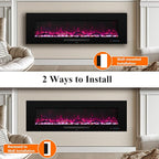 50" Electric Fireplace, Recessed & Wall Mounted Fireplace Heater 13 * 13 Colors Flame &Fuel Bed w/5 Dimmer, Touchscreen &Remote Control Temp, Overheating Protect, Hardwired, 1500W, Black