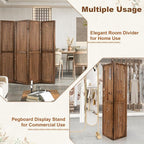 Giantex 4 Panel Pegboard Display & Room Divider, 5.6FT Folding Pegboard Stand for Crafting Show Jewelry Retail, Freestanding Privacy Screen, Wooden Partition Wall Divider for Room Separation, Brown