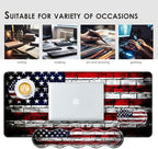 BFUKVOU Large Keyboard Mouse Pad Set, Extended Mouse Pad+Keyboard Wrist Rest Support, Memory Foam Ergonomic Easy Typing, 4Pcs (31.5×11.8 in) Desk Pad Set for Office Home,American Flag on Brick Wall