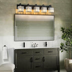 FDPBY Modern Bathroom Vanity Light 5-Lights Plating Black Vanity Light Crystal Wall Light Bathroom Light Fixtures